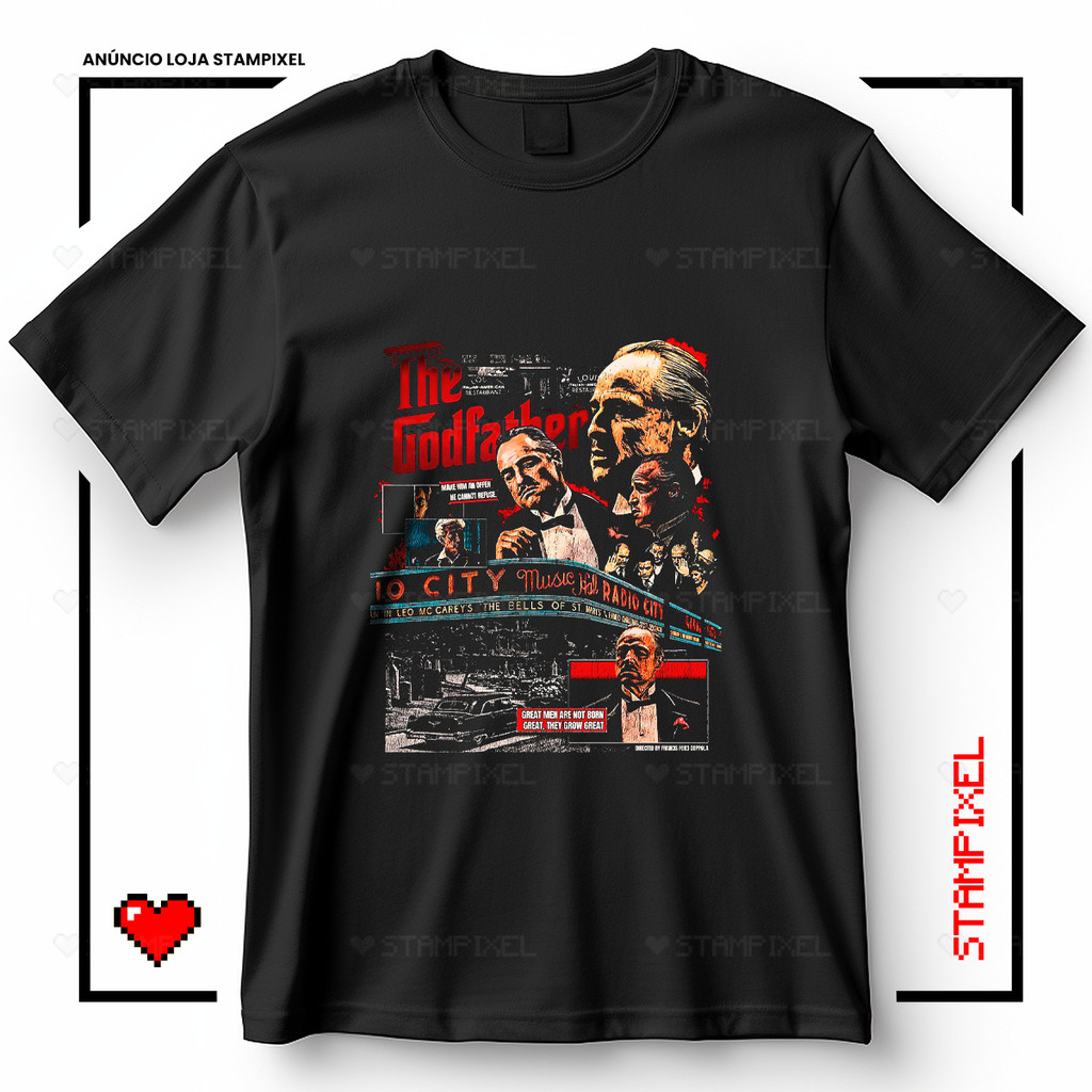 Camiseta Unissex O Poderoso Chefão The Godfather Vito Corleone Blusa Filme Gangster Street T-shirt Camisa 100% Algodão