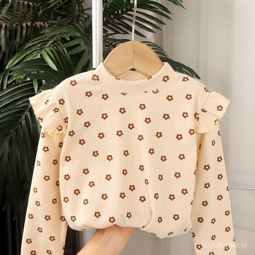 [Clearance Flash Sale]LUCYK Japanese-style long sleeves Girls' autumn and winter floral print undershirt with flutter sl