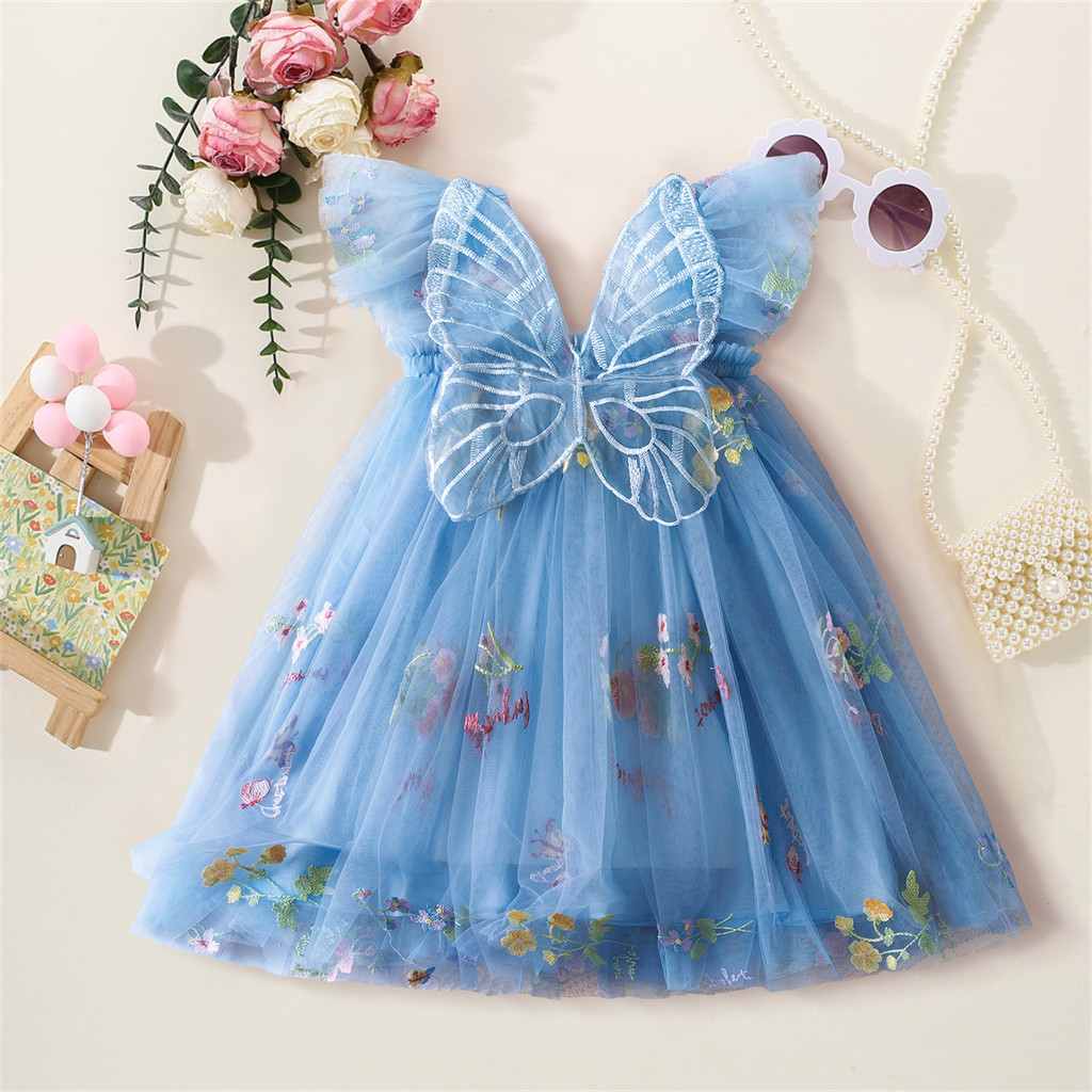 Vestido De Bebê Menina Flutter Sleeve Tutu Borboleta Tulle Flor Festa De Aniversário Princesa