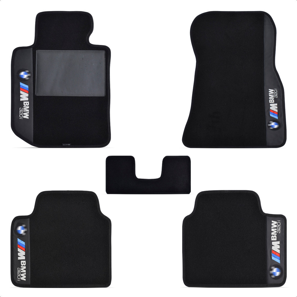 Jogo Tapete de Carpete 5 Peças Preto BMW 320i Serie M 2020 2021 2022 2023 2024 2025 Antiderrapante Bordado Jogo Completo