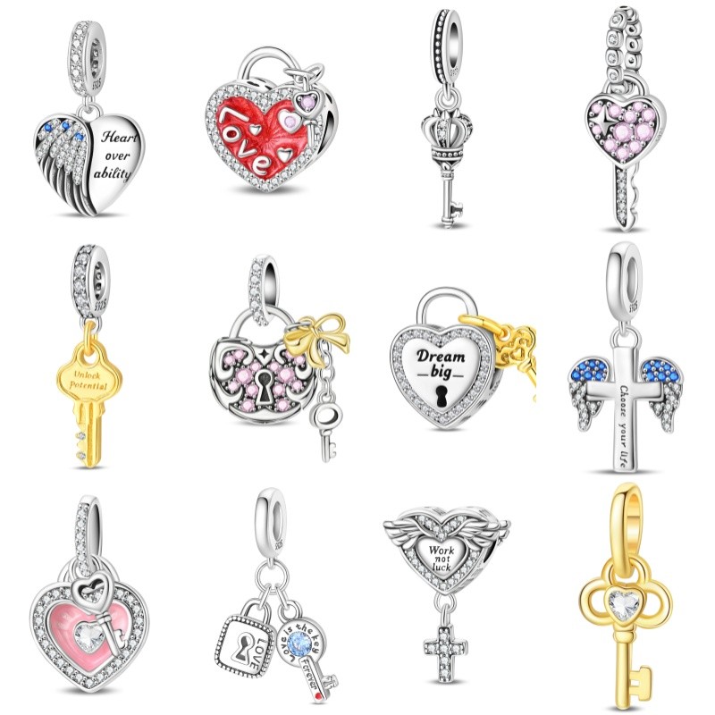 Pulseira charme S925 prata esterlina amor bloqueio pingente chave adequado para pulseira DIY pingente presente