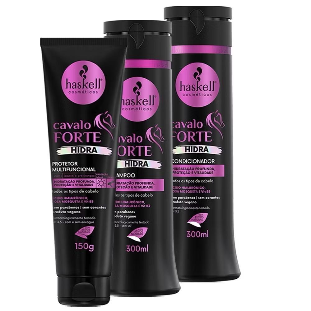 Shampoo Condicionador 300ml e Protetor 150g Cavalo Forte Hidra Haskell