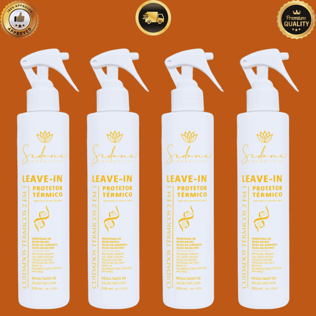 KIT 4 Leave-in e Protetor térmico 2 em1 300ml Pós progressiva e BTX   Proteção Sol Mar  Piscina