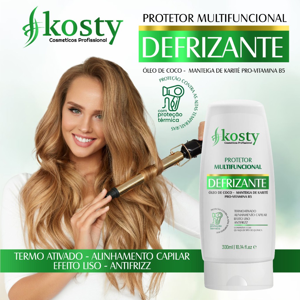 Defrizante Capilar Termo Ativado Protetor Térmico Kosty 300ml