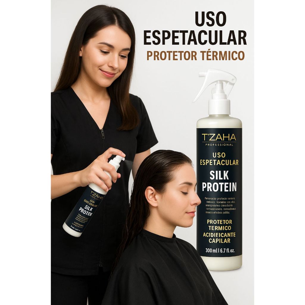 “Uso  Espetacular Tzaha - Protetor Térmico 300ml para Cabelos Danificados”