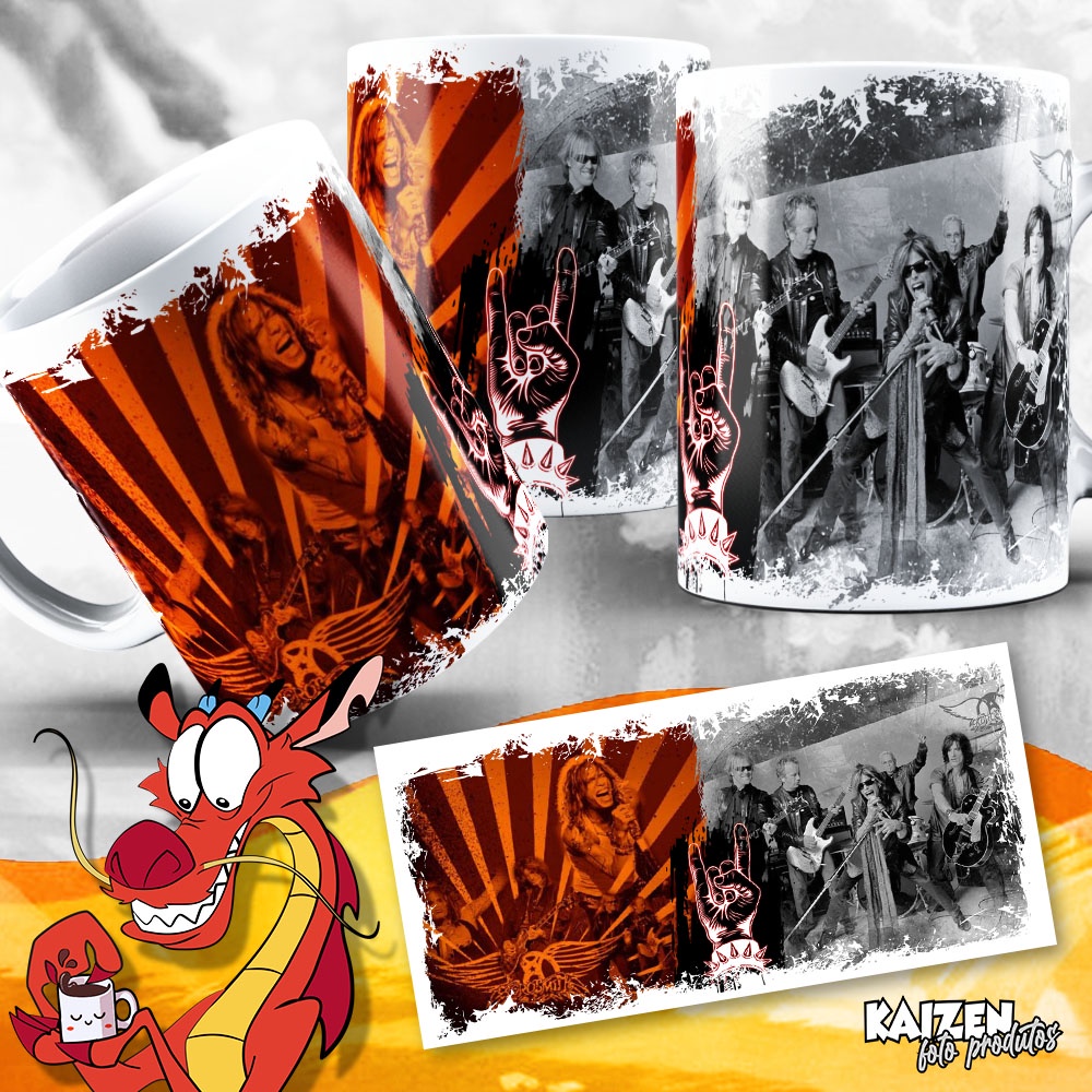 Caneca Aerosmith - Rock n Roll - Bandas de Rock - Cerâmica
