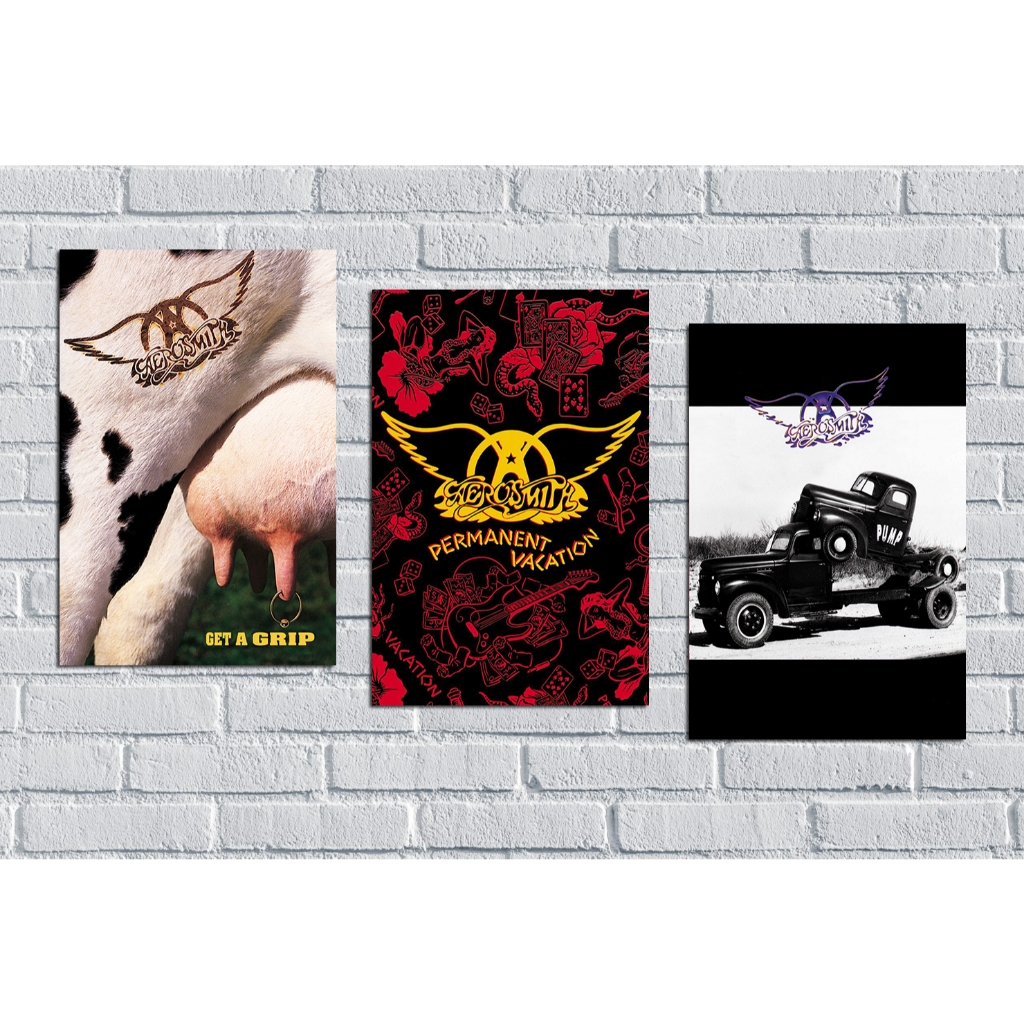 Trio quadros decorativos Bandas de rock Aerosmith, decoração rock