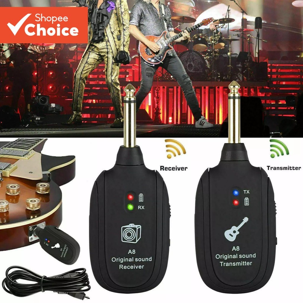 Sistema Sem Fio De Guitarra UHF A8 Com Transmissor E Receptor Recarregáveis Para Baixo Elétrica Equipamento De Áudio Pro