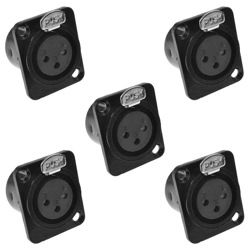 05 Plug Painel XLR Fêmea Preto Para Mesa Som e Equipamentos De Áudio