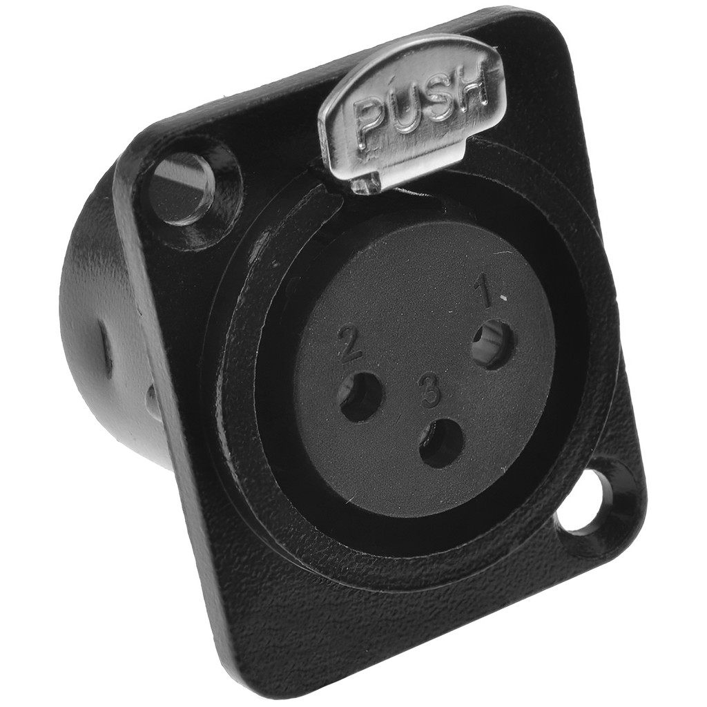 Plug Painel XLR Fêmea Preto Para Mesa Som e Equipamentos De Áudio