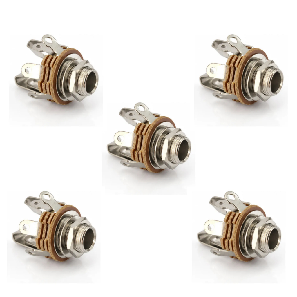 05 Jacks Conectores P10 Estéreo Fechado Para Equipamentos de Áudio