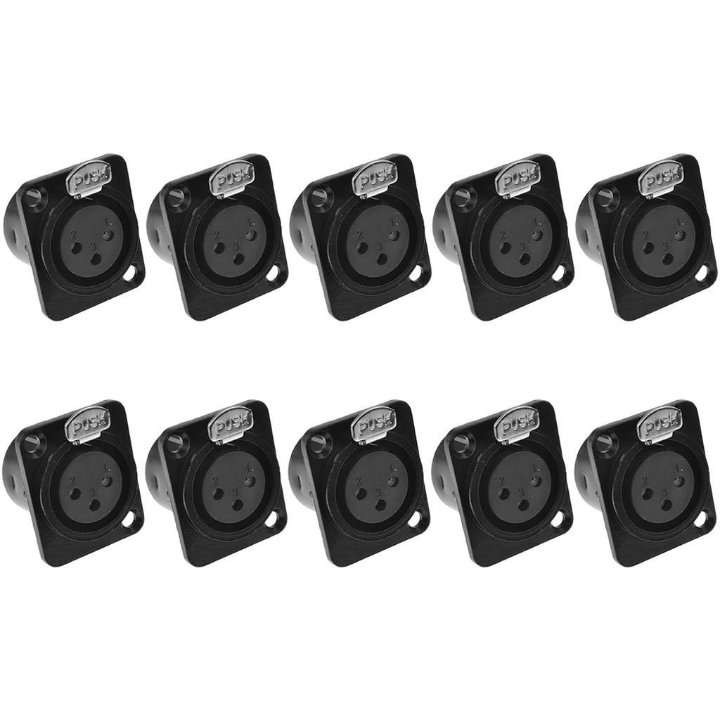 10 Plug Painel XLR Fêmea Preto Para Mesa Som e Equipamentos De Áudio
