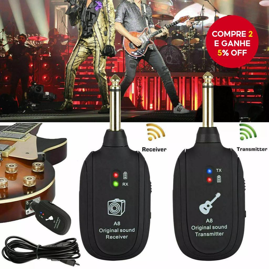 Sistema Sem Fio De Guitarra UHF A8 Com Transmissor E Receptor Recarregáveis Para Baixo Elétrica Equipamento De Áudio Pro