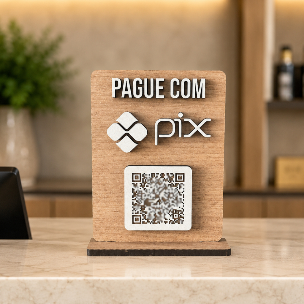 Placa Pix Display de Mesa QRCode Personalizado MDF Para Balcão Pagamento Caixa Recepção Comércio