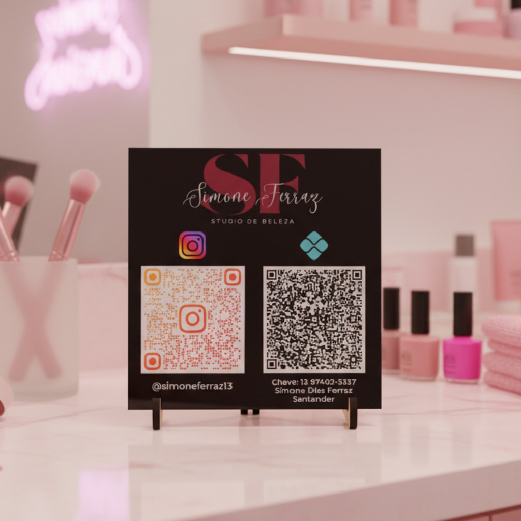 Placa PIX de Mesa Balcão de Azulejo Qr code para loja Personalizado Código Instagram