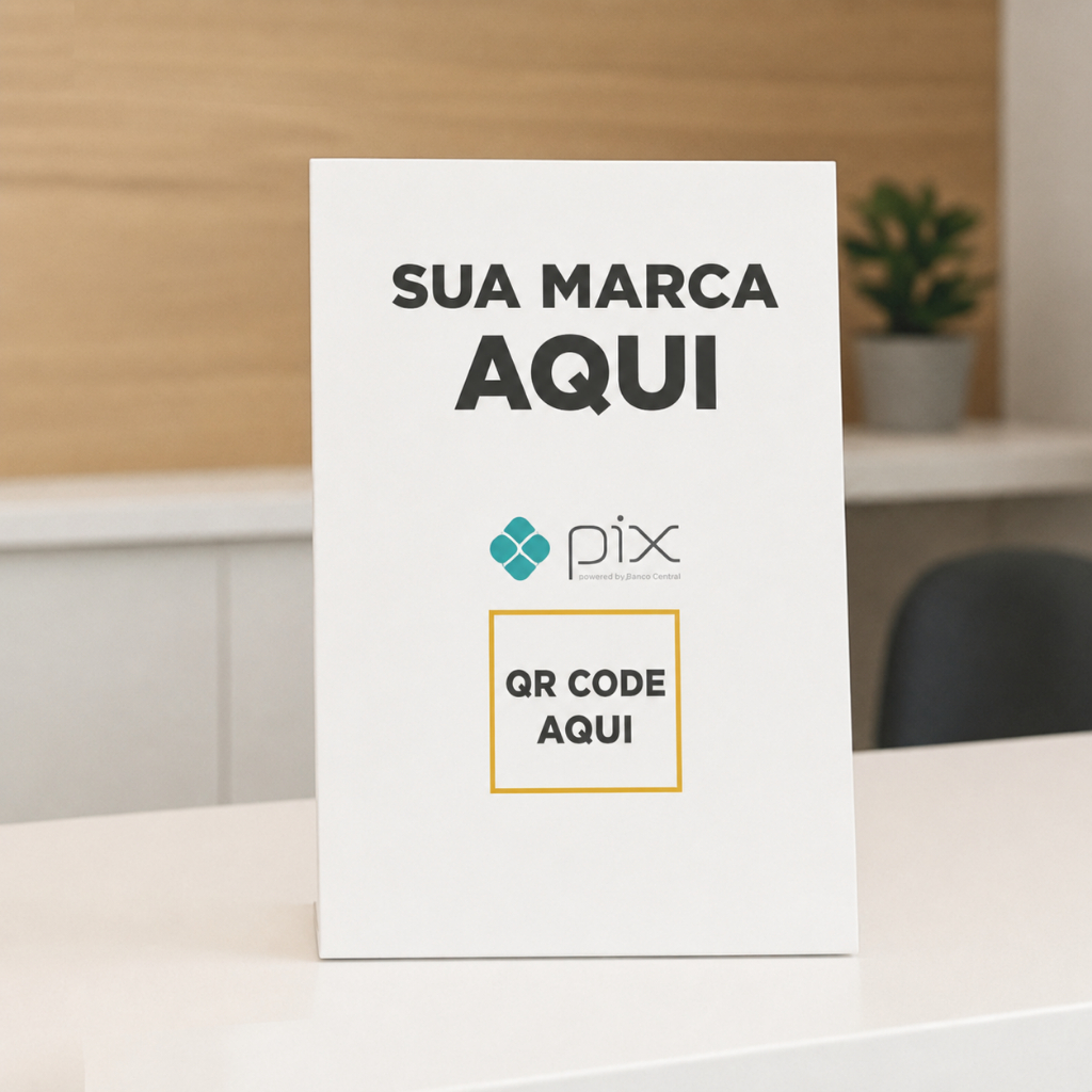 Placa PIX QR CODE display mesa balcão personalizada com sua logo PS 2MM 21x15cm Recepção