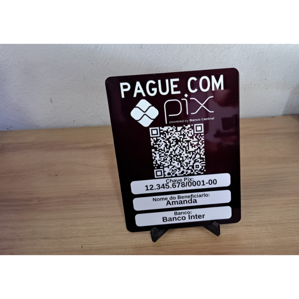 Placa Pix Personalizada em Metal com QR Code + Pezinho de Apoio Grátis | 15x20cm