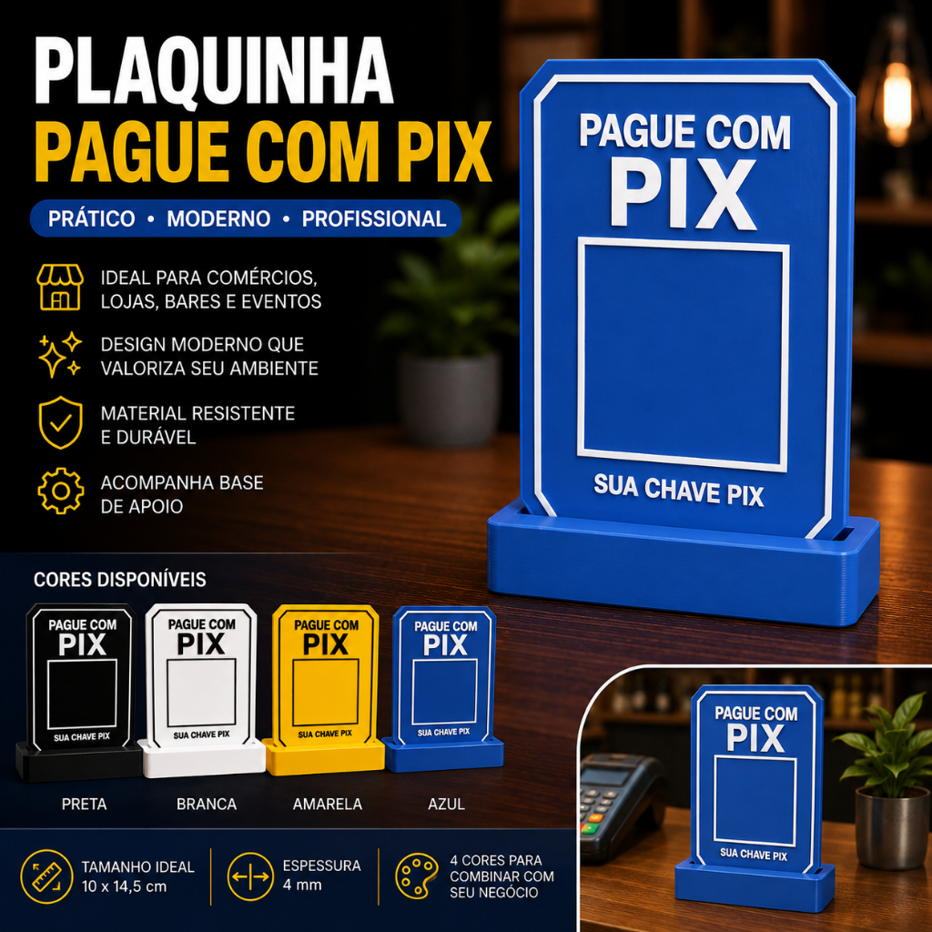 Placa Pix Personalizada QR Code Display Balcão Comércio 3D
