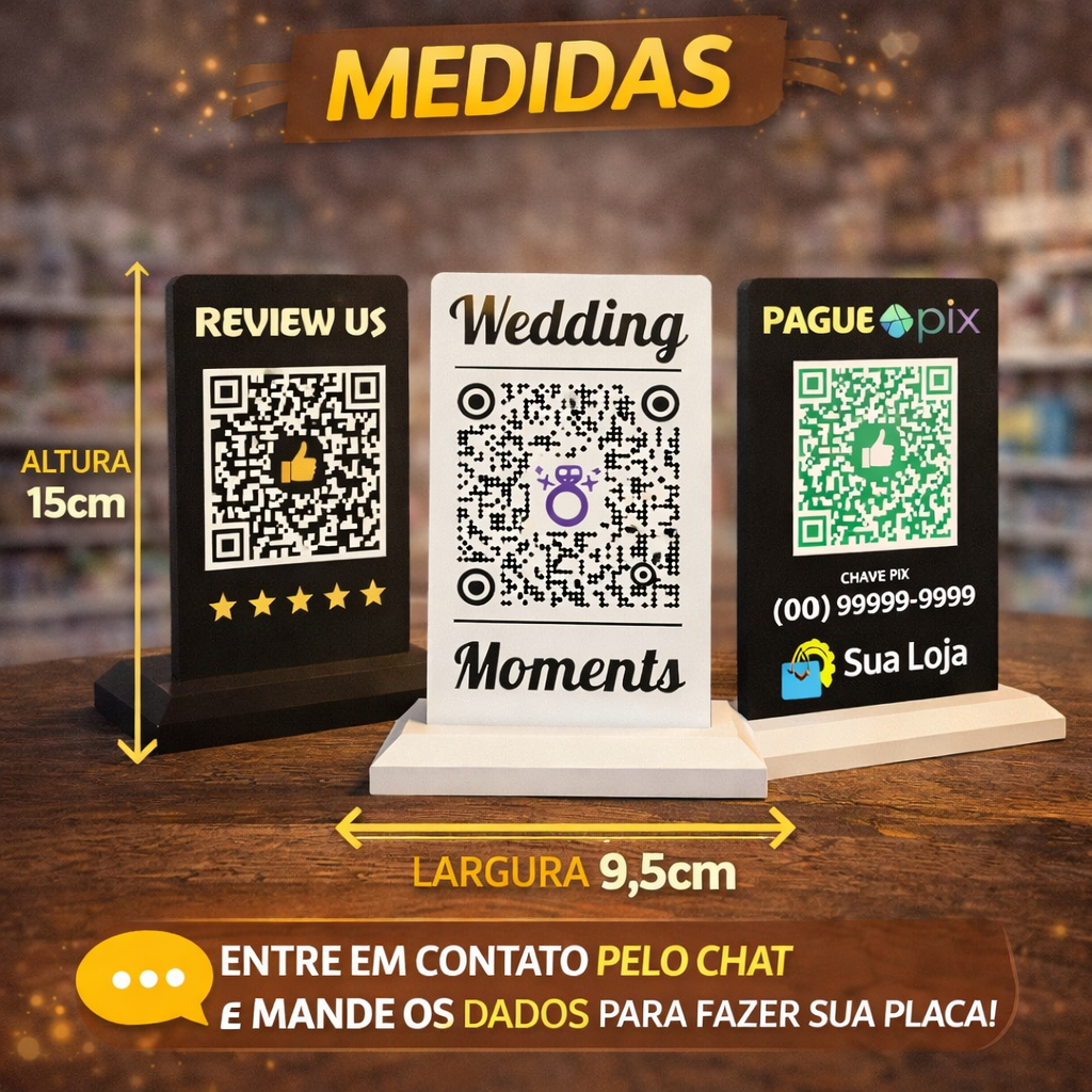 Placa Pix Acrílica Personalizada 10x15cm - Impressão Frente e Várias Cores de Fundo