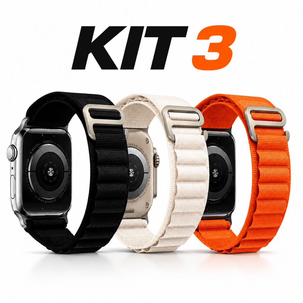 Kit 3 Pulseira Alpine Loop Fivela Para Apple Watch Smartwatch Ultra 42 a 49mm Resistente Confortável Trava de Metal