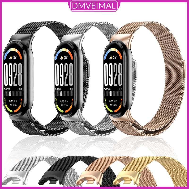 Pulseira De Metal Aço Magnético Milanesa Loop Para Relógio Smartwatch Xiaomi Mi Band Miband 10 9 8 NFC