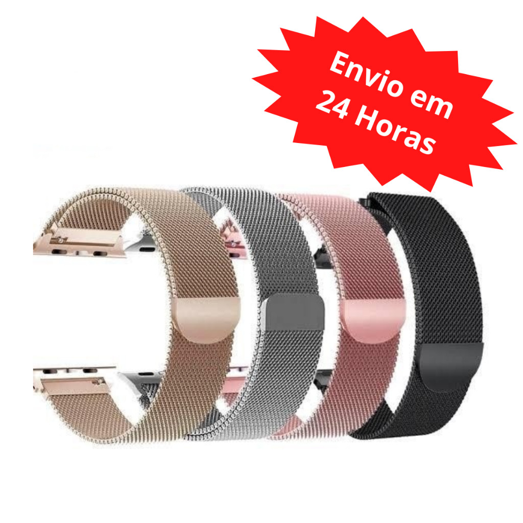 Pulseira de Metal Milanese Loop Aço Smartwatch e Apple Watch 38mm 40mm 41mm 42mm 44mm 45mm 49mm