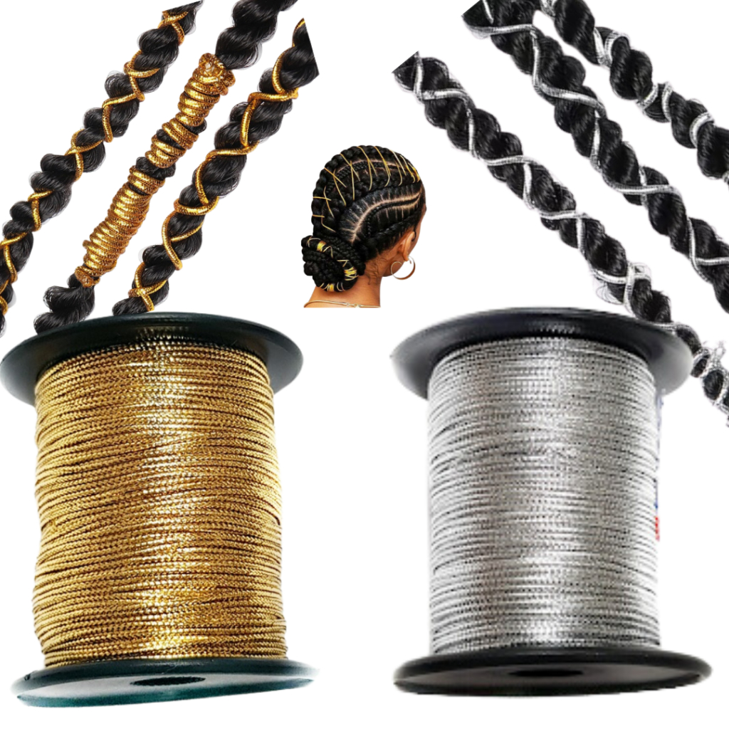 Cordão Metalizado Para Decoração de Tranças Box Braids, Dreadlocks e Penteados. 50 Mt