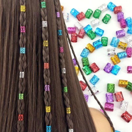 250 Anéis para Trança Dreadlocks Box Braids Nina Hair Contas Cabelo Colorido Alumínio Ajustável