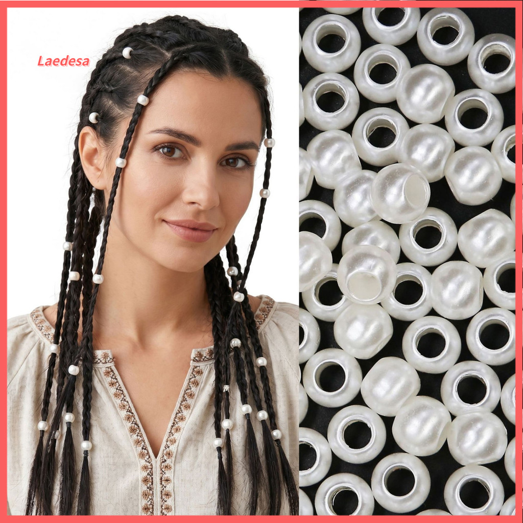 Hair Beads for Braids Imitation Pearl 50pcs Dreadlock with Smooth Pearls for Styling Accessories Diy Jewelry Making for