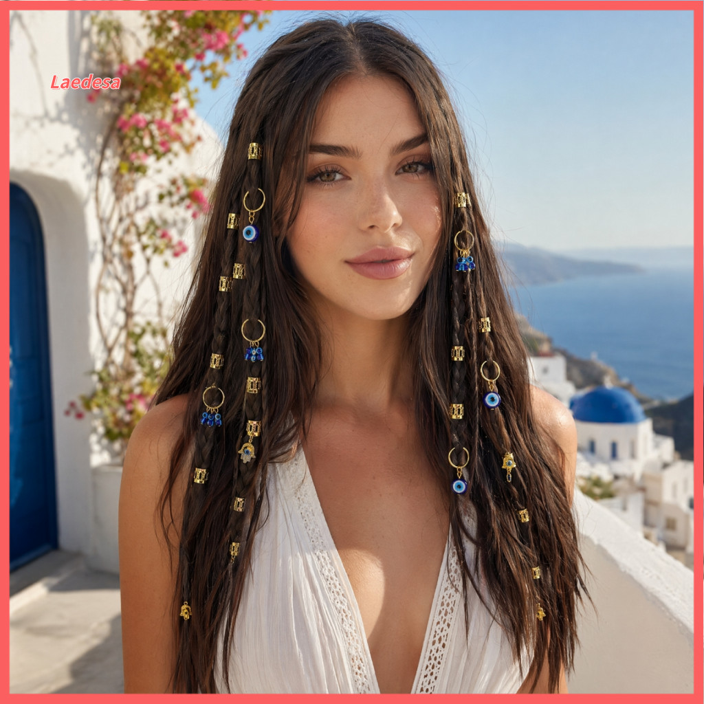 Hollow Hair Beads Set Braided Jewelry 16pcs Dreadlock Rings with Eye Pendants Open Design Braids Accessories for Festiva