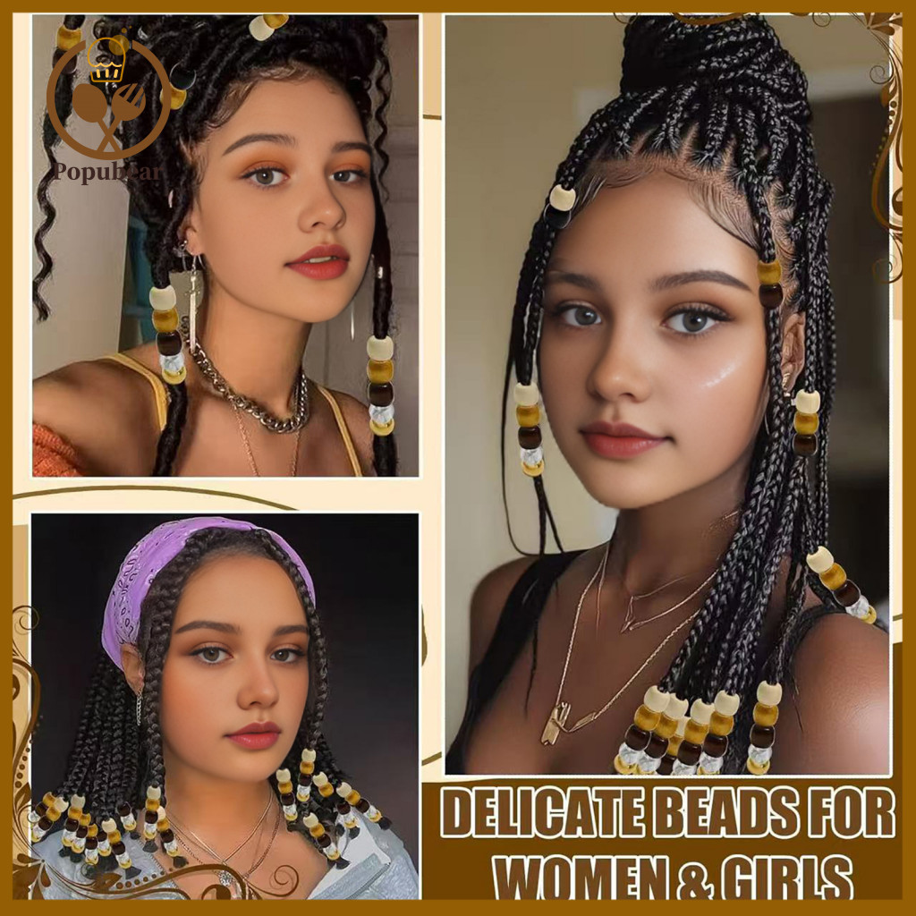 Hair Bead Set Multi-strand Braid Beads 60pcs Hole Dreadlock Multi-color Imitation Wood Texture for Thick Braids Dreadloc