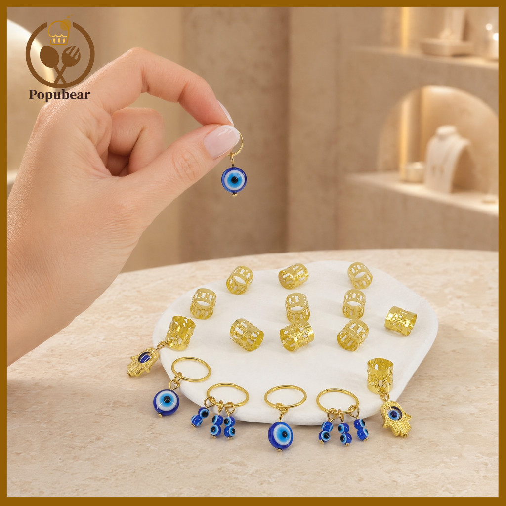 Hollow Hair Beads Set Dreadlock Accessories 16pcs Rings with Eye Pendants Open Design Braids for Festivals Use Stylish f