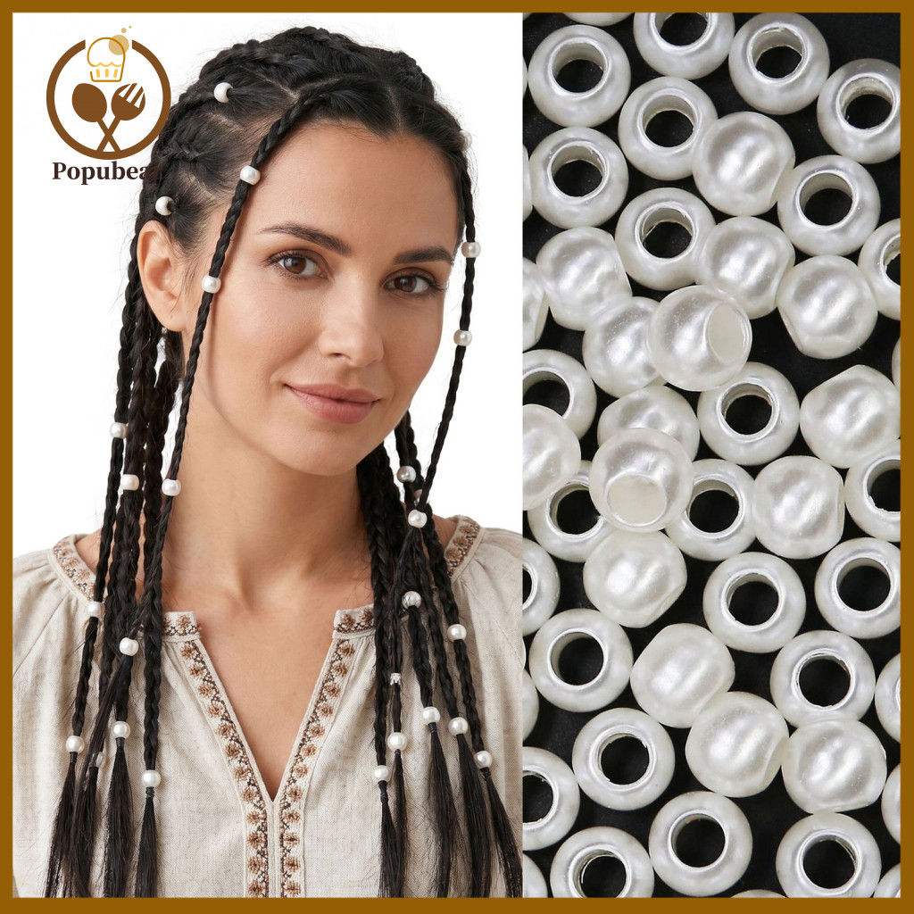 Hair Beads for Thick Braids for 50pcs Dreadlock with Smooth Imitation Pearls for Styling Accessories Diy Jewelry for