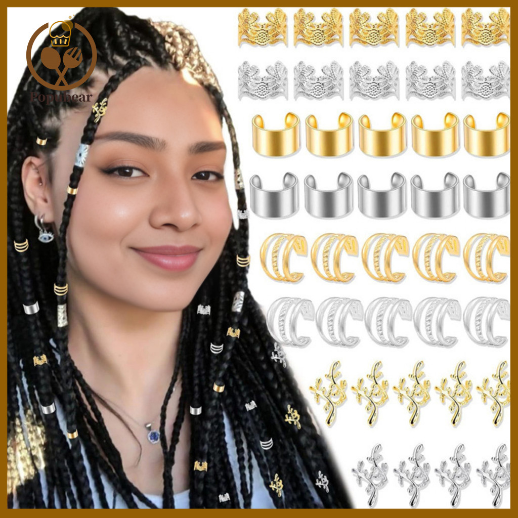 Dreadlock Hair Accessories Easy to Wear Braid 32/40/60pcs Rings Hollow Carved Cuffs Open Design for Festivals for Men
