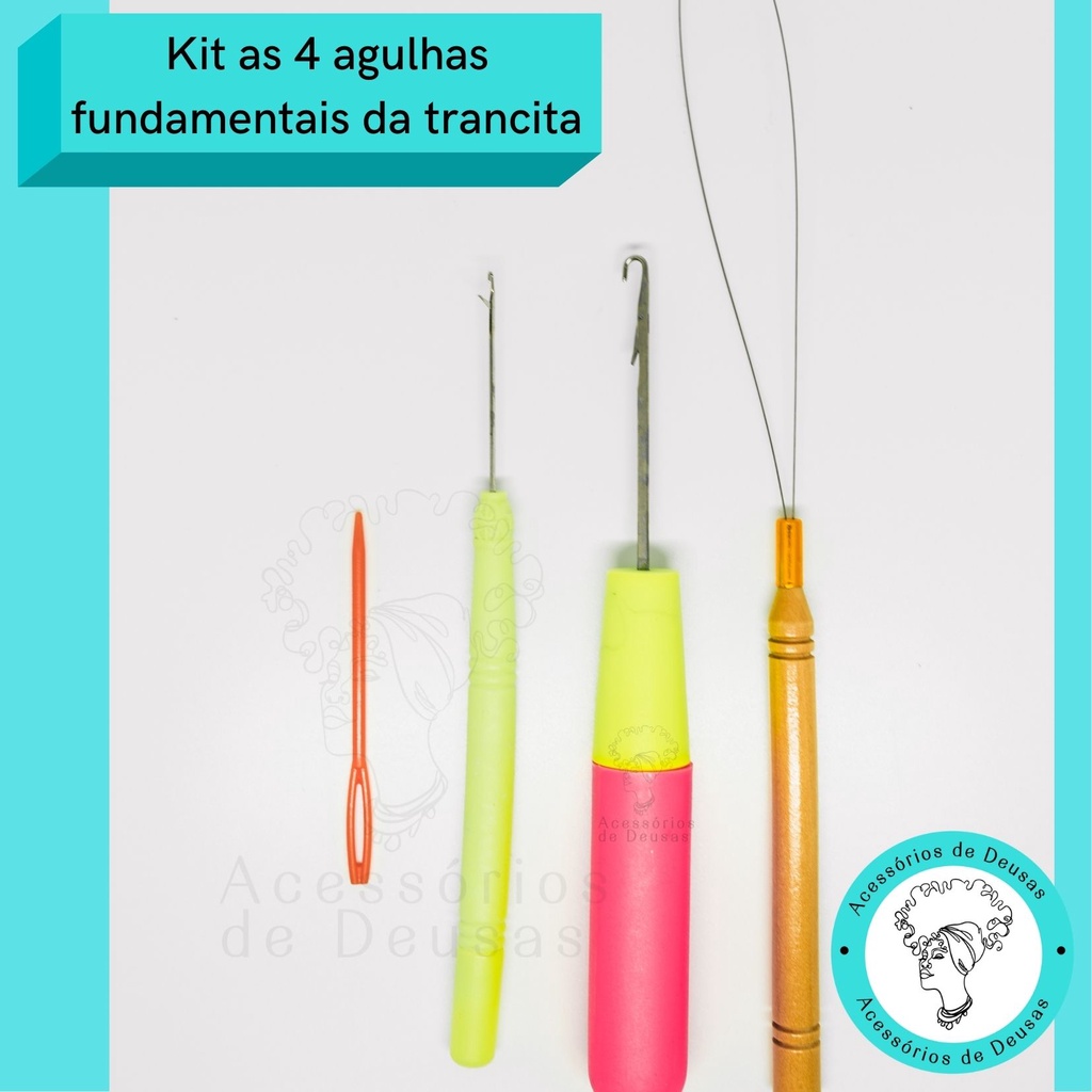 Conjunto de 4 Agulhas fundamentais trancista Crochê Braids Passa Fio  Peixinho Microlink KIT  Finalização de Dreadlocks