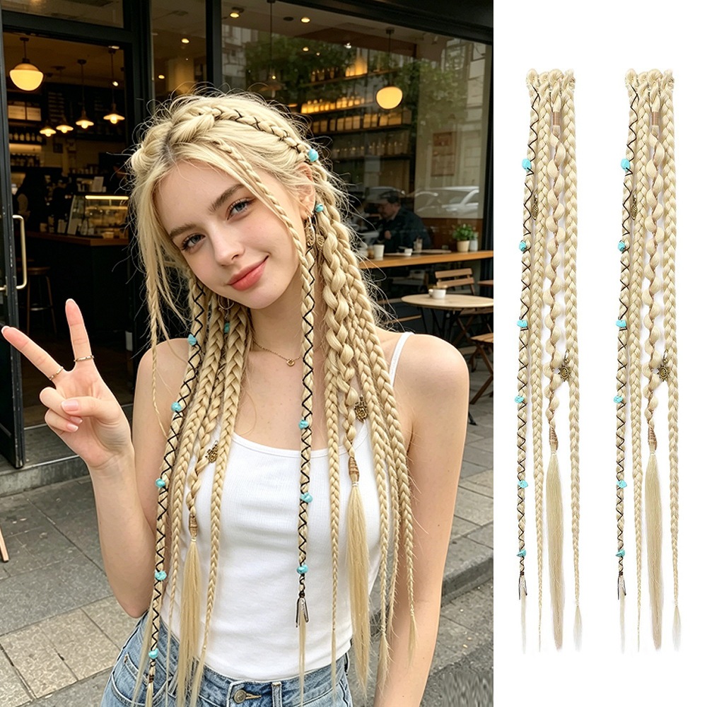 2 Peças Trança Dreadlock Cabelo Boho Braids Clips de Cabelo Trançado Boêmio Sintético Peruca de Tranca Pronta