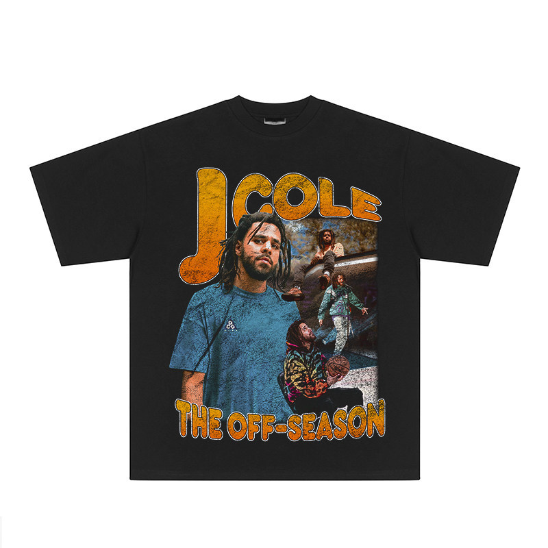 J.Cole Camiseta Unissex Vintage Hip Hop Retrato Algodão Largo Confortável Estilosa Retrô Casual