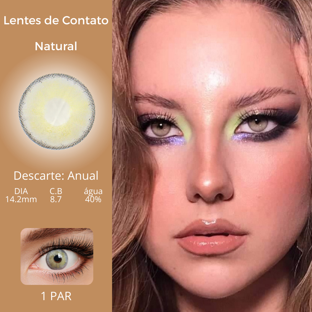 (1 par) Lentes de Contato Yukon R Yellow Mel Cinza Natural Anual