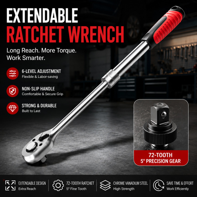 Telescópico Ratchet Wrench Set Drive Ferramenta de Socket Extensível para Reparo e Manutenção Automotiva