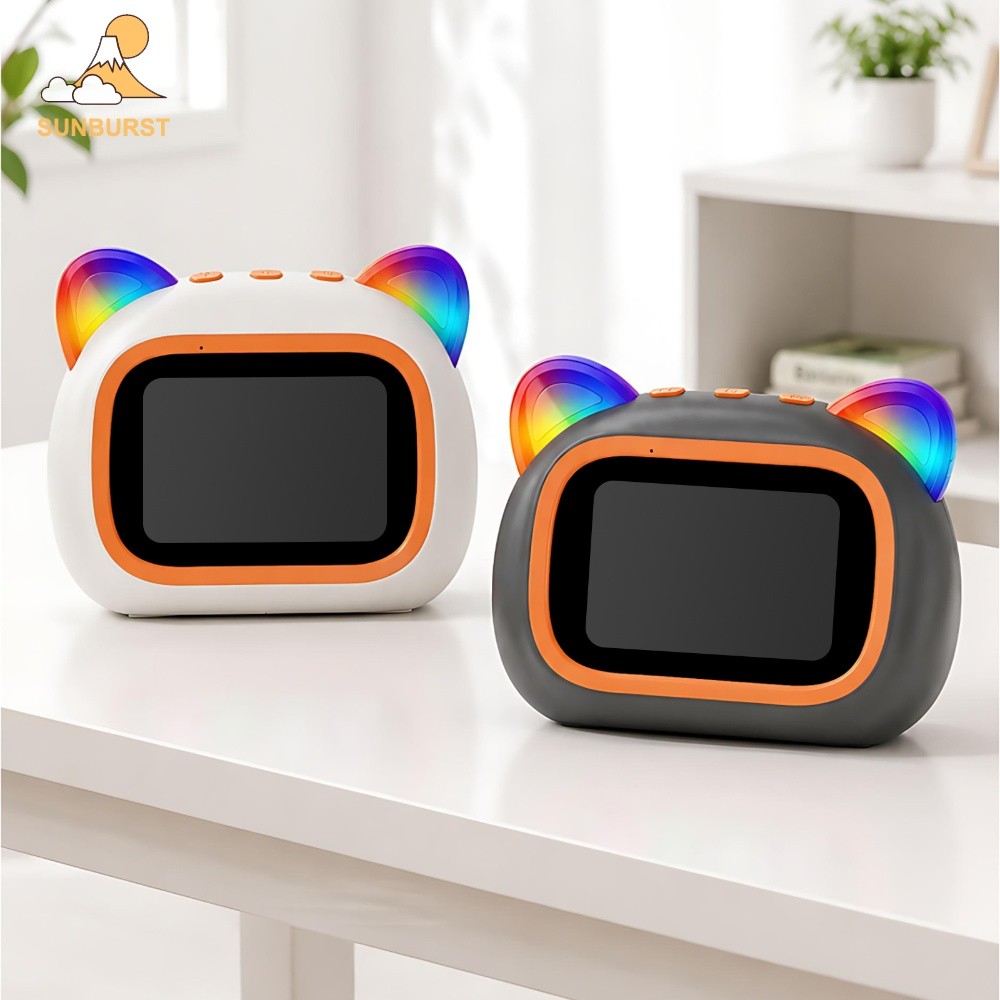 [Sunburst1 . br] AI Alto-Falante Inteligente Tela Colorida Letras Despertador Orelha De Gato RGB Bluetooth-Compatível 5.