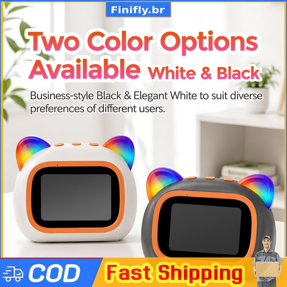 Orelha De Gato RGB Luz Ambiente Alto-Falante Inteligente AI Tela Colorida Bluetooth-Compatível 5.4 Despertador