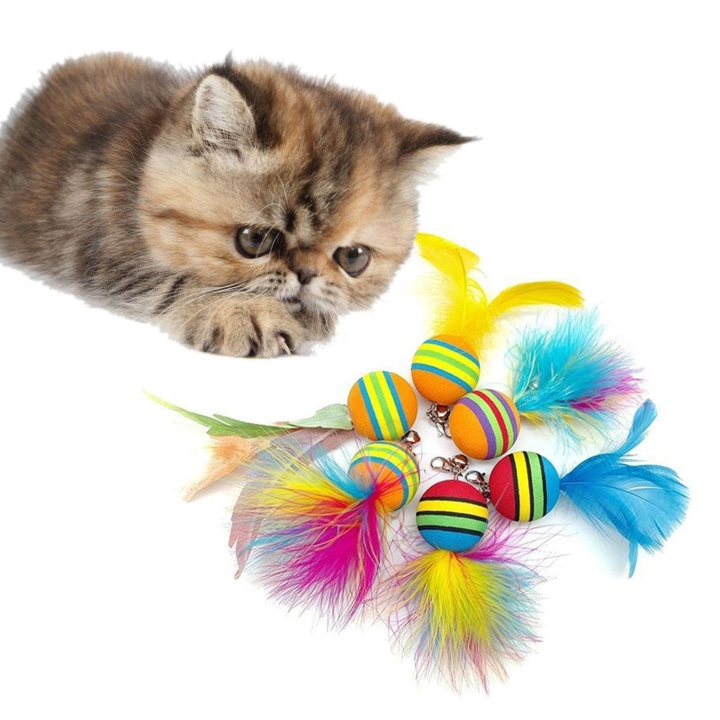 Alilin Gatos Brinquedo De Penas Colorido Teaser Esfera Com Sinos Altos Cabeça De Substituições