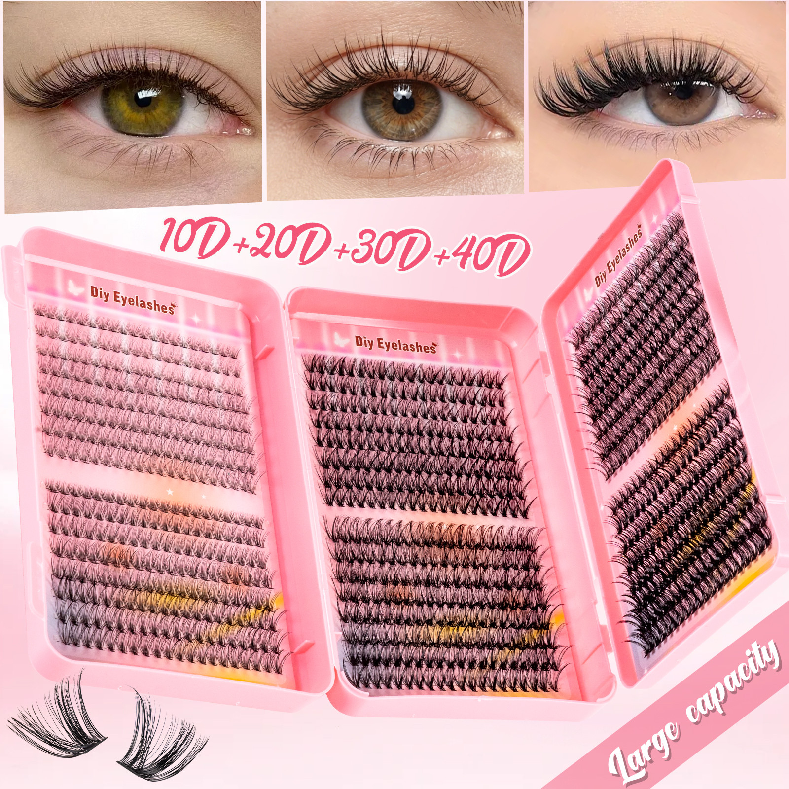 Diy Cílios Cluster Iniciante Lash Clusters Kit 1200 Pçs-10D/20D/30D/40D/50D/60D/80D/100D Mix , 8-16mm Natural Pestañas P