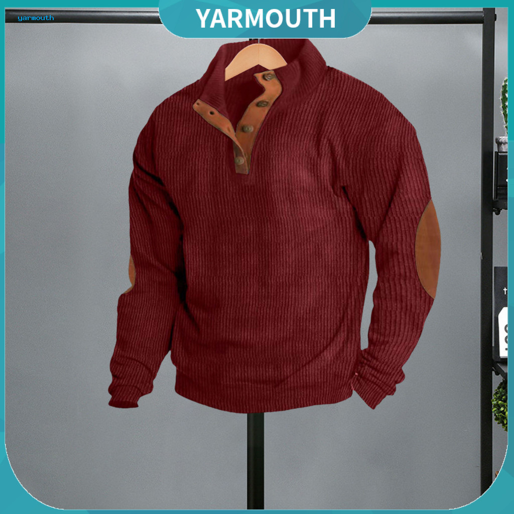 Men Top Spring Autumn Men’s Colorblock Patchwork Retro Half-open Stand Collar Sweatshirt Plus Size Loose Fit Long Slee