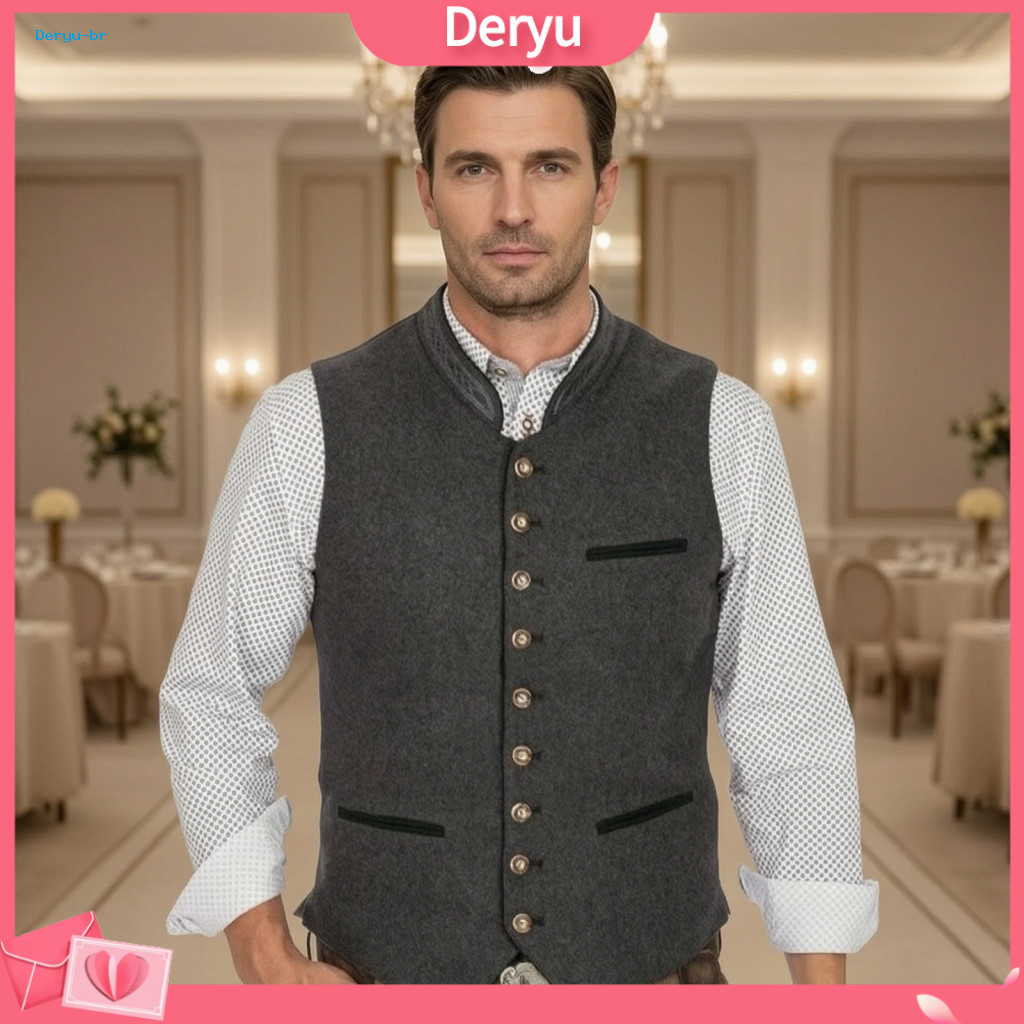 Retro Single Breasted Waistcoat Autumn Layering Winter Clothing Men's Oktoberfest Vest Traditional Stand-up Collar Butto