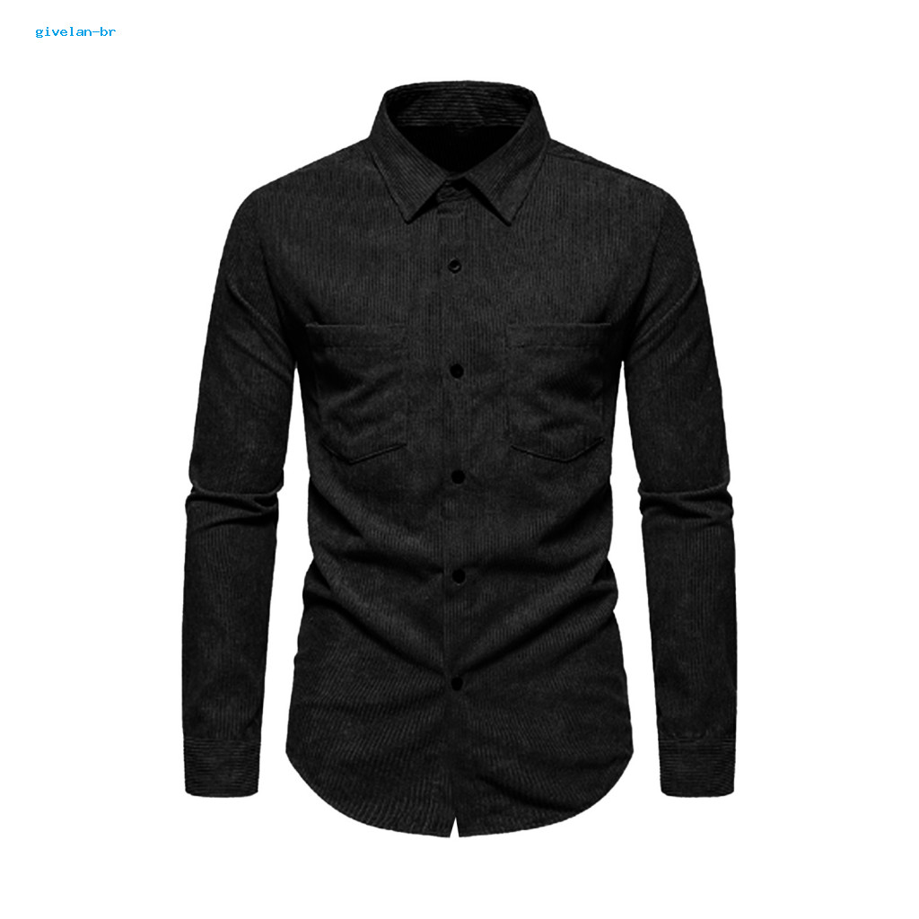 Men Retro Lapel Shirt Casual Slim Fit Men's Vintage Long Sleeve Turn-down Collar Single-breasted Formal Office Wear Pure
