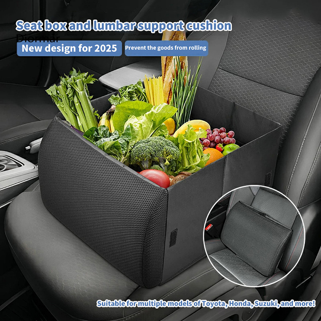Lumbar Support Cushion Car Seat Back Storage Organizer with 2-in-1 30l Collapsible Box for Suv Truck Van – for Travel