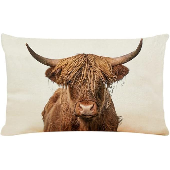 Farmhouse Cow Pillow Covers 12 x20 Inch Highland Cow Decor Pillow Case Decor Lumbar Pillow Case Cushion for Sofa Couch B