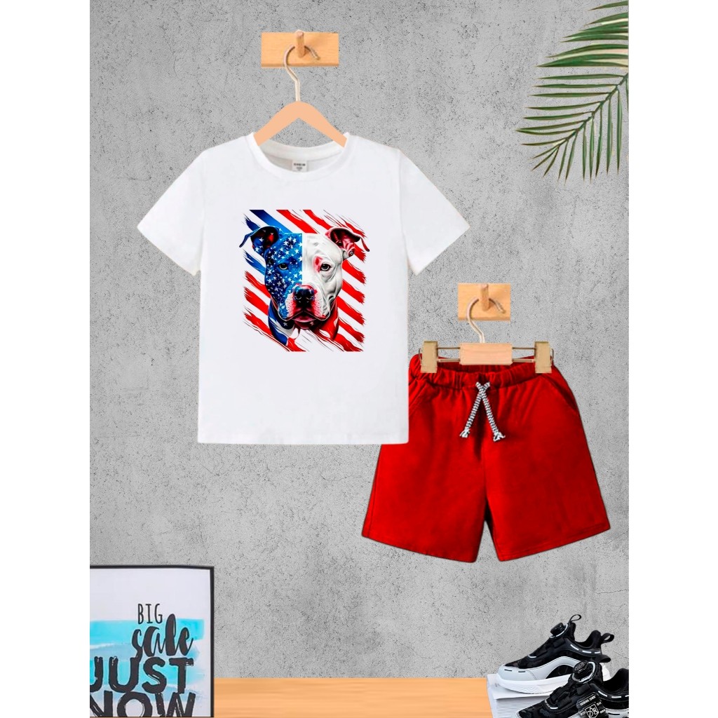 Conjunto Infantil Menino DOG Camiseta e Bermuda Roupa Criança Masculino Verão