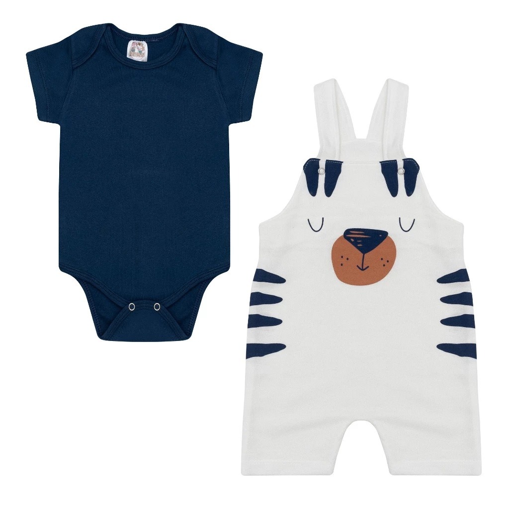 Conjunto Jardineira Body Menino Manga Curta Verão Dog Branco Elegante